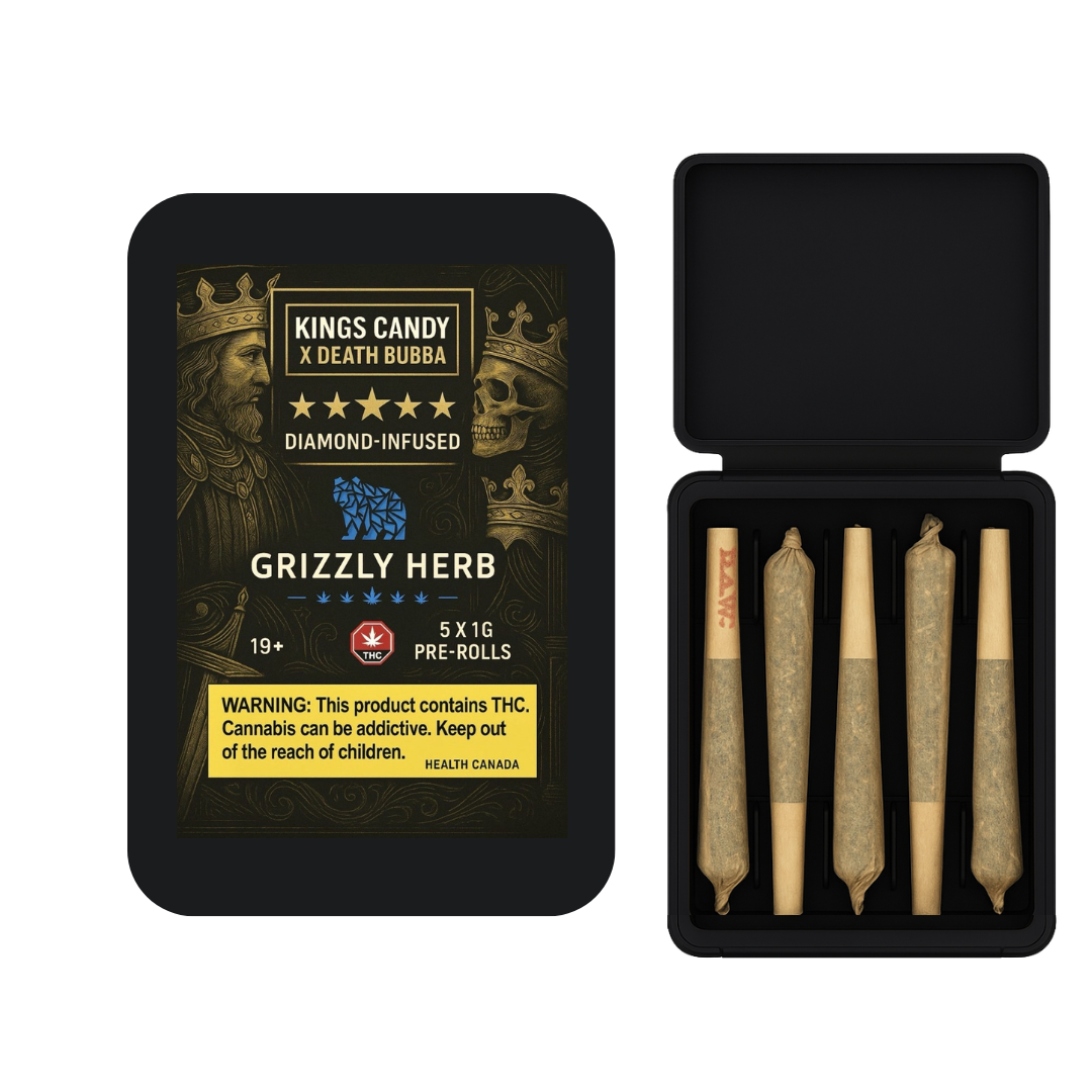 Kings Candy x Death Bubba | Indica | Diamond-Infused Pre-Rolls (5 × 1 g) | AAAA Kings Candy x Death Bubba | Indica | Diamond-Infused Pre-Rolls (5 × 1 g) | AAAA