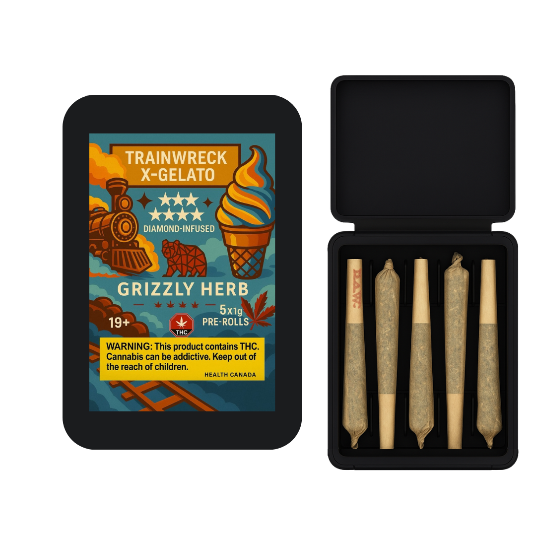 Trainwreck x Gelato | Hybrid | Diamond-Infused Pre-Rolls (5 × 1 g) | AAAA Trainwreck x Gelato | Hybrid | Diamond-Infused Pre-Rolls (5 × 1 g) | AAAA